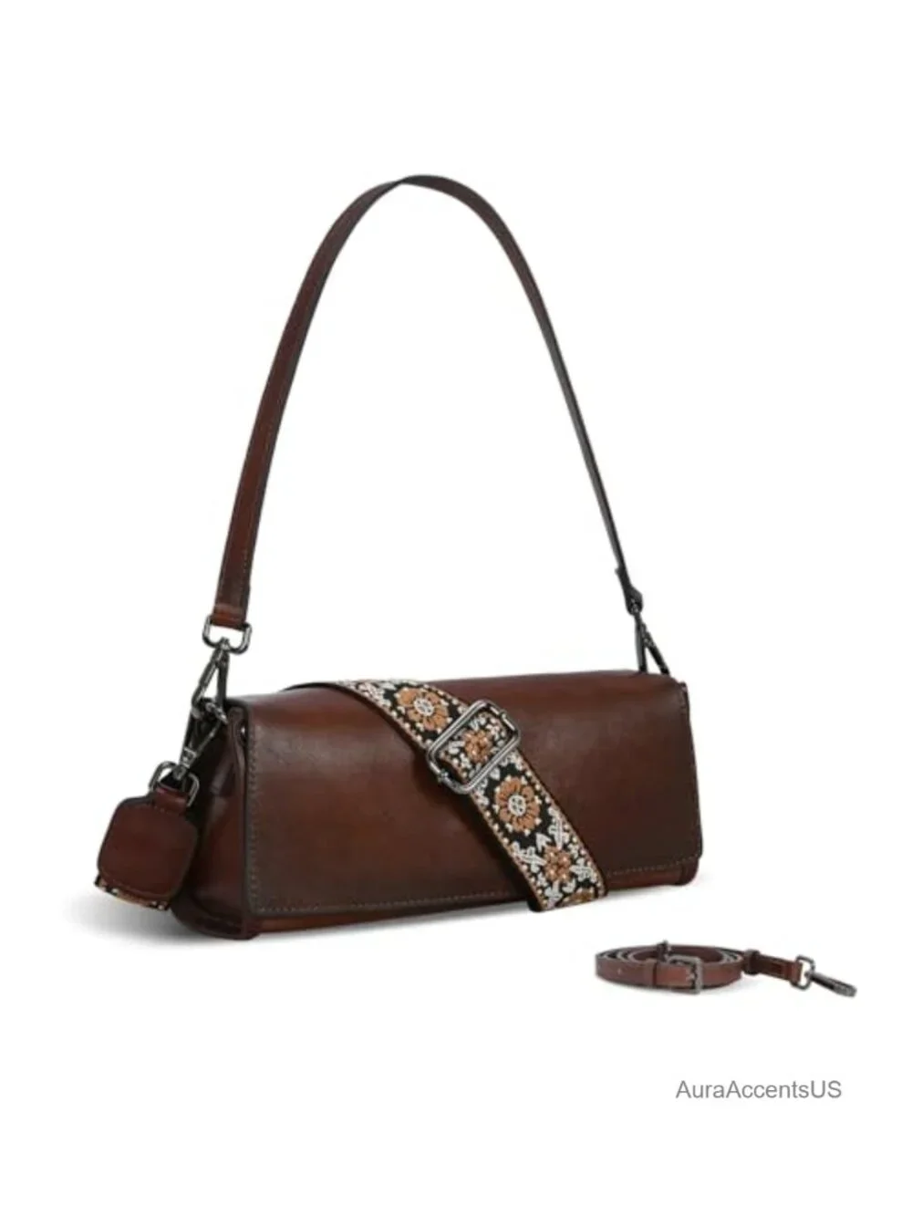 Genuine Leather Crossbody Bag with 3 Straps Satchel Handbag for Women Travel